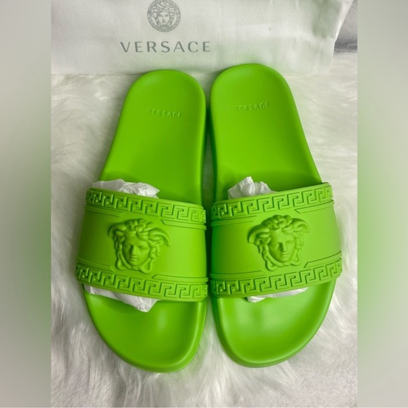 New Versace Women's Green Neon Medusa Head Embossed Slippers - Picture 2 of 11